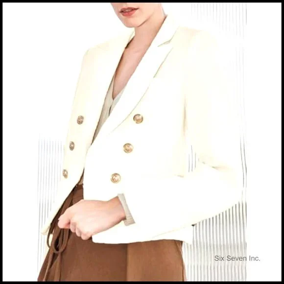 Cropped Tweed Blazer with Lapel and Pockets - Picture 4 of 6